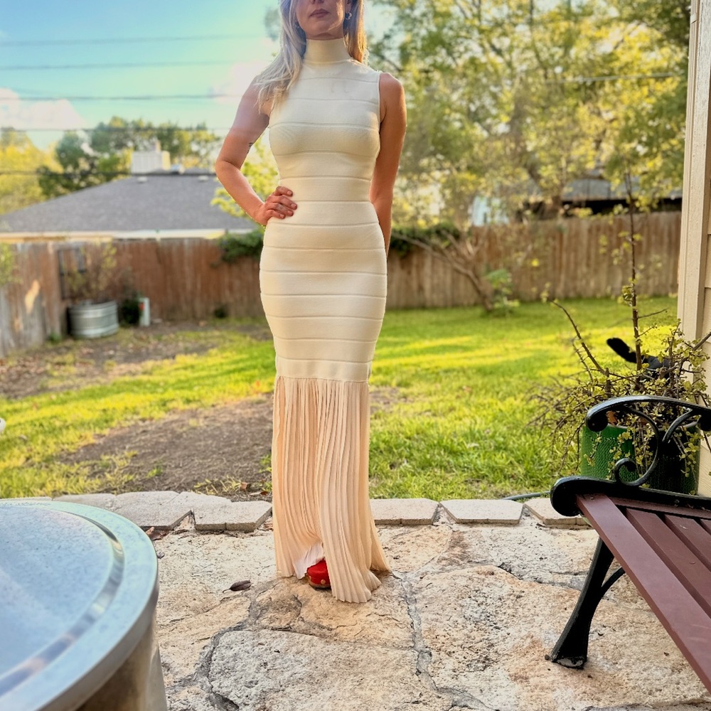 NWT! Anthropologie BLITHE “Fitted Twofer Maxi Dress” — Cream/Ivory, Size XS